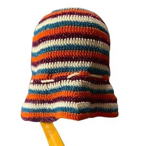 Rose Carmine NWT  multi coloured striped  Crochet Summer  hand knit Bucket Hat